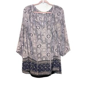Daniel Rainn DR2 Lilac Medallion Peasant Top Loose Fit 3/4 Sleeve Boho Plus 2X